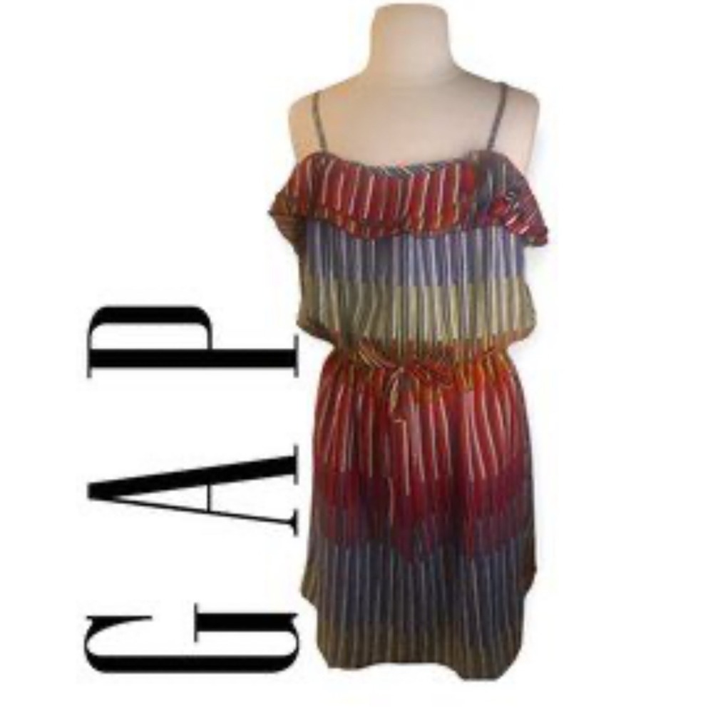 Gap Women Striped Ruffle Spaghetti Strap‎ Dress with Tie Waist Size Small NWT